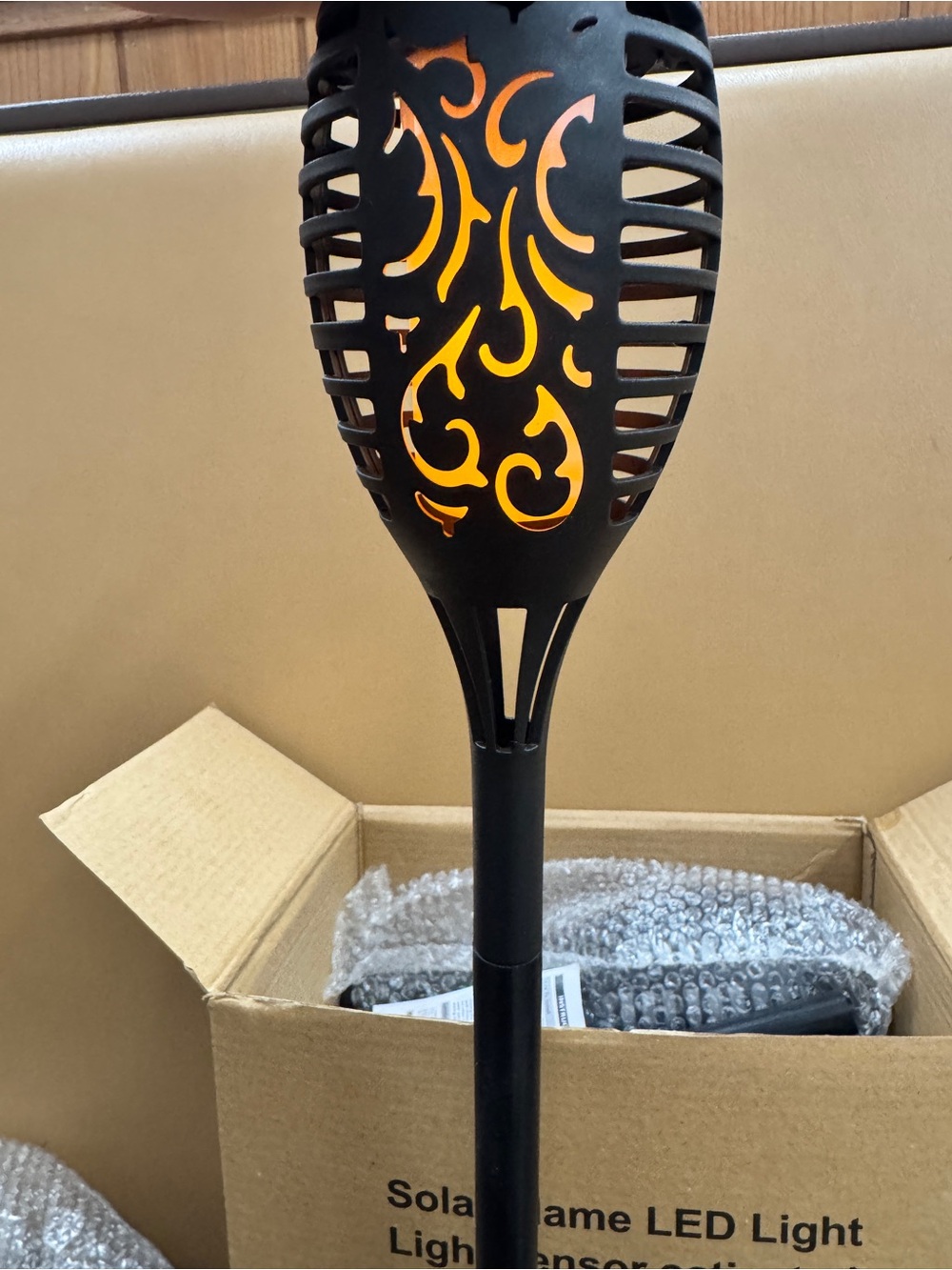 8 of Solar Flame LED Garden Torch Lights- Black with Amber Glow